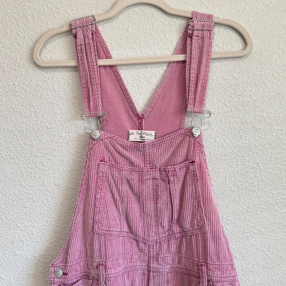 Free People Baxter Adjustable Distressed Frayed Pink Corduroy Overall Mini Skirt - Picture 2 of 11